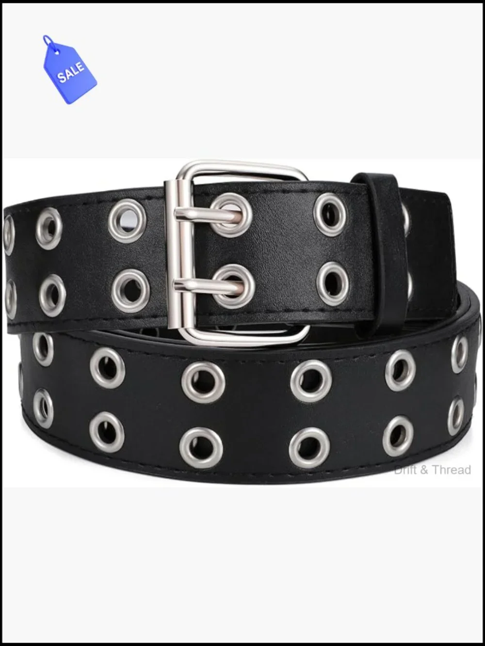 Women's Studded Double Grommet Punk Belt Faux Leather Y2K